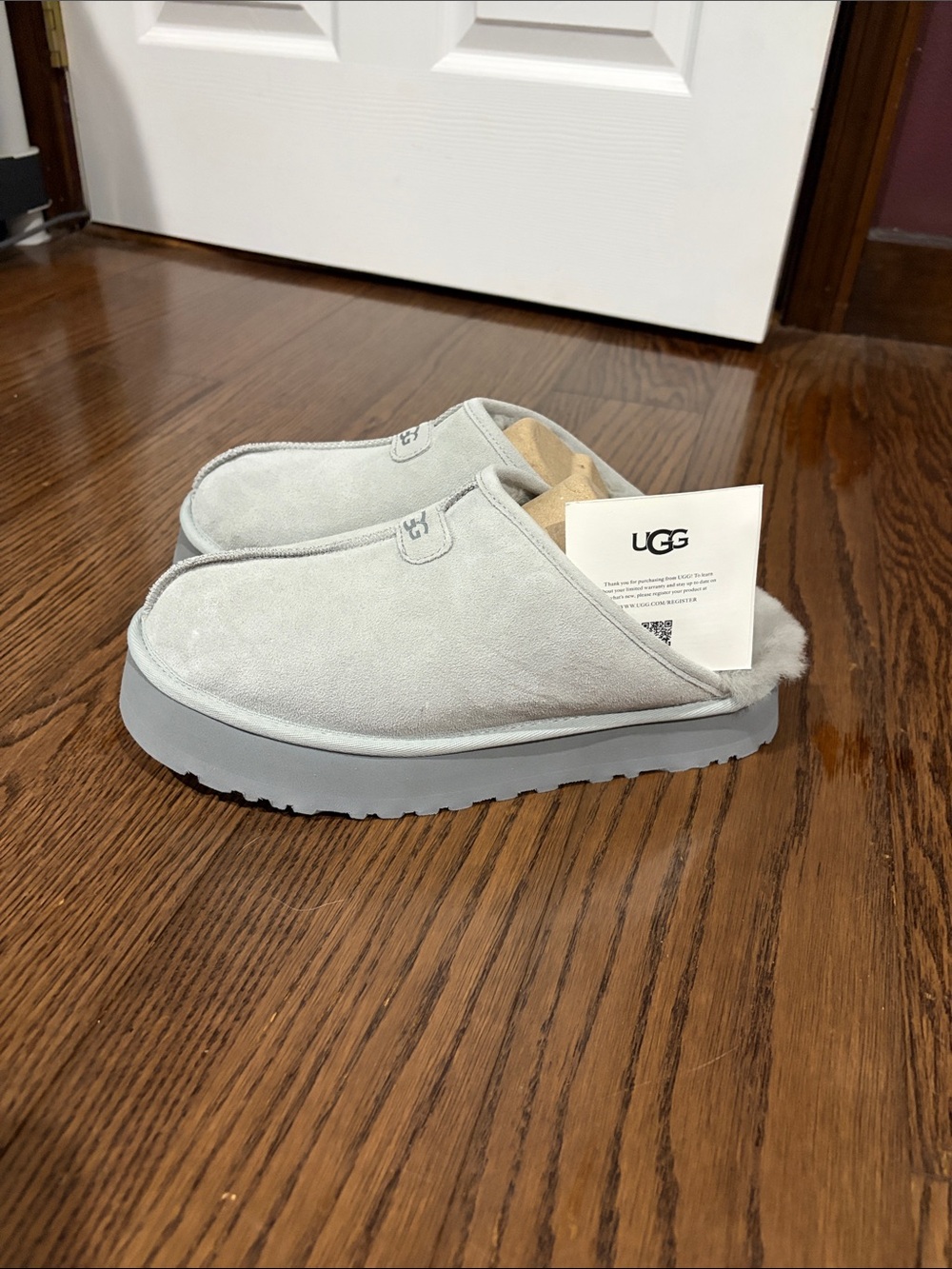 UGG wimens discoquette Gray Suede Shearling Slip-On Mules shoes sz 11